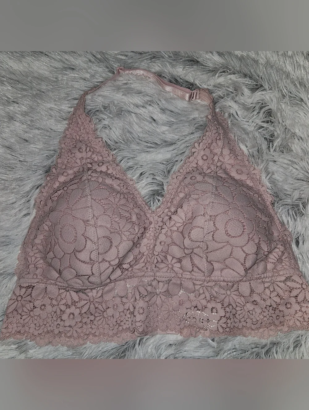 Luvlette Blush Pink Lace Halter Bralette XL | Floral Lace Wireless Bralette
